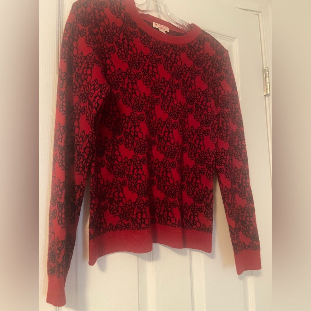 Brooks Brothers Women’s Red Fleece Floral Merino Wool Sweater Size L